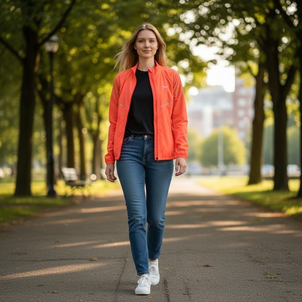 Saucony Full Zip Running Jacket Women Small Peach Orange Reflective Fitted